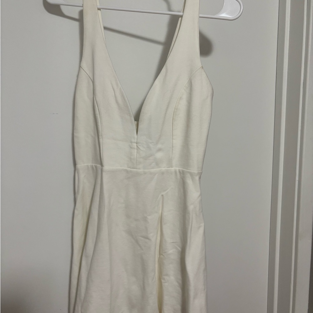 Lulu's Cream V-Neck Fit-and-Flare Dress